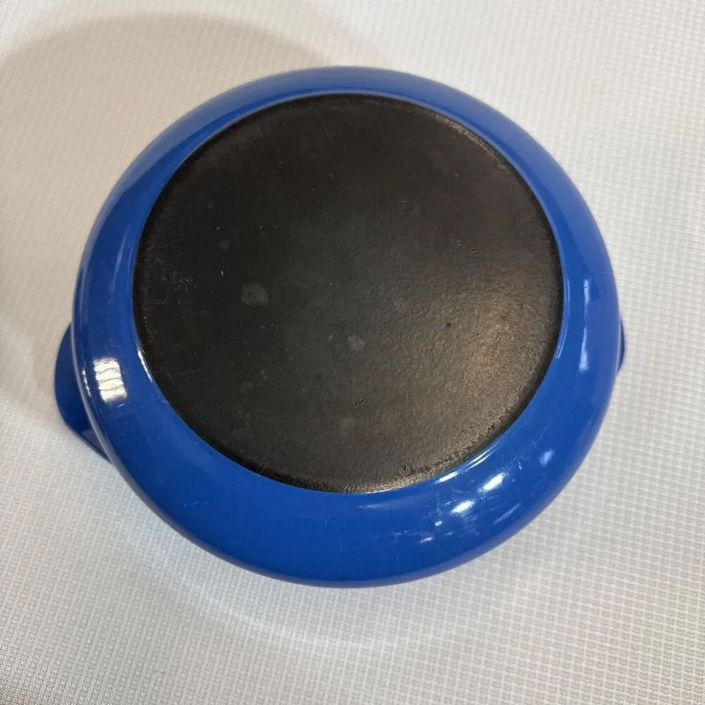 Vintage 2 Quart Blue Enamel Cookware Pot Casserole With Trivet Lid